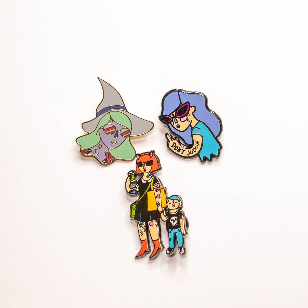 CLEARANCE Set of 3 Drawings By Nicole Enamel Pins Quirky Characters